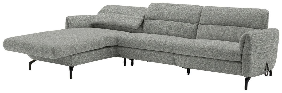 ECKSOFA in Chenille Hellgrau, Grau  187/299 cm  - Hellgrau/Schwarz, Design, Textil/Metall (187/299cm) - Schöner Wohnen
