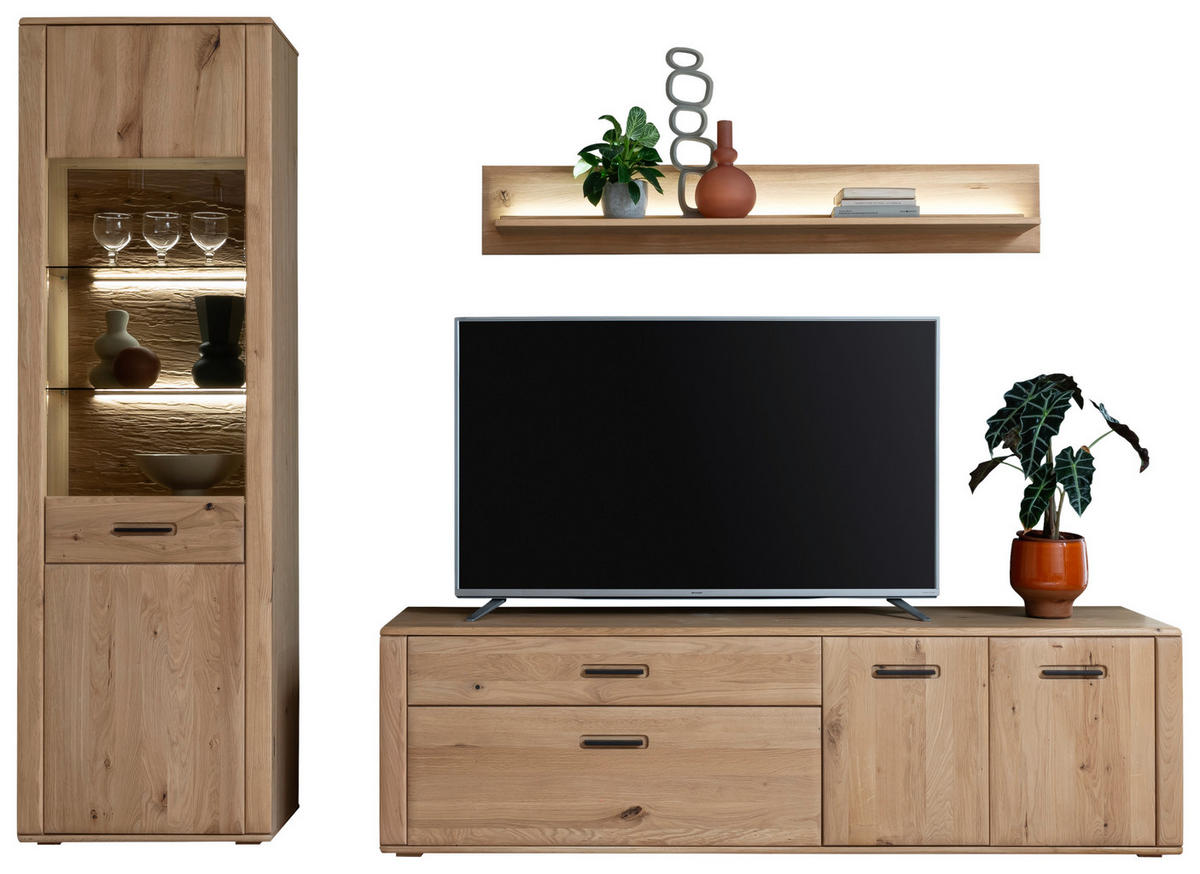 WOHNWAND  in Eichefarben 272/208/50 cm  - Eichefarben/Anthrazit, Konventionell, Glas/Holz (272/208/50cm) - Cantus