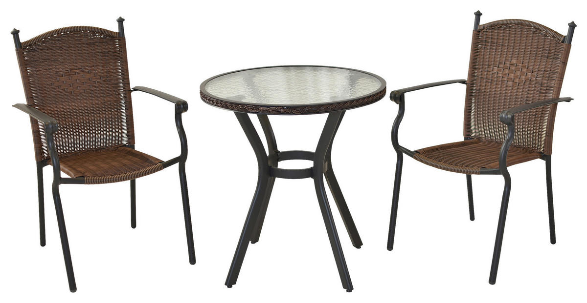 GARTENSET 3-teilig Aluminium 3-teilig  - Graphitfarben/Braun, MODERN, Kunststoff/Metall - Gardenson