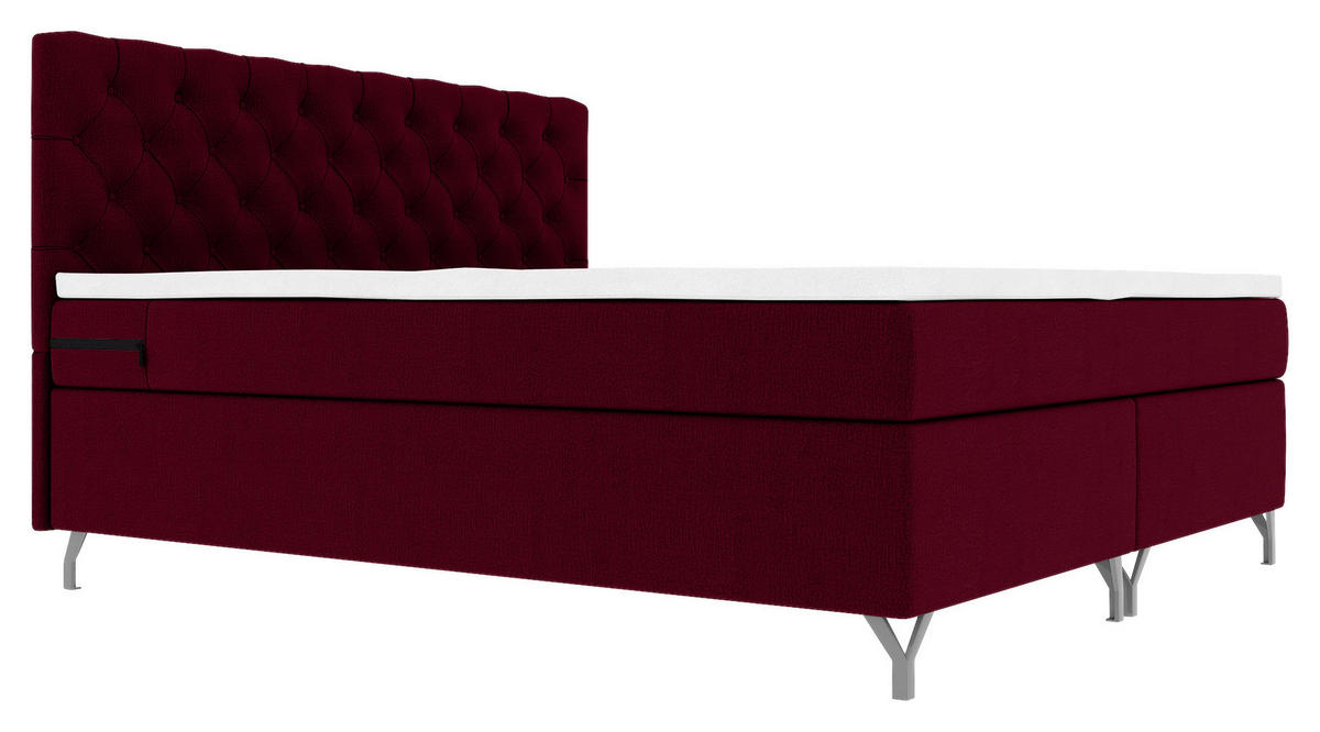 BOXSPRINGBETT 180/200 cm  in Weinrot  - Chromfarben/Weinrot, KONVENTIONELL, Textil/Metall (180/200cm) - Carryhome