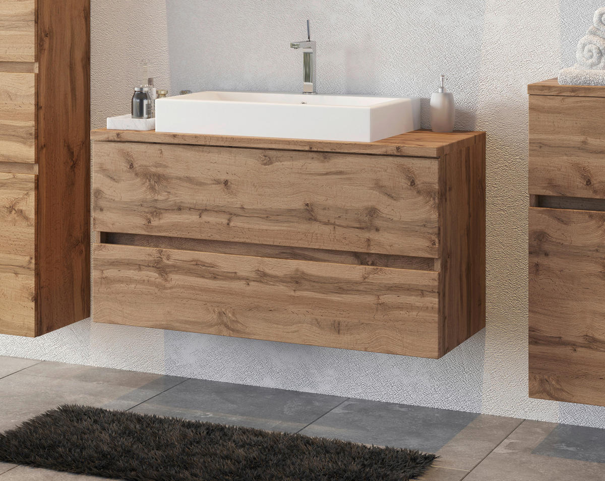 WASCHTISCHKOMBI 100 cm  - Eiche Wotan/Weiß, MODERN, Keramik/Holzwerkstoff (100cm) - Held