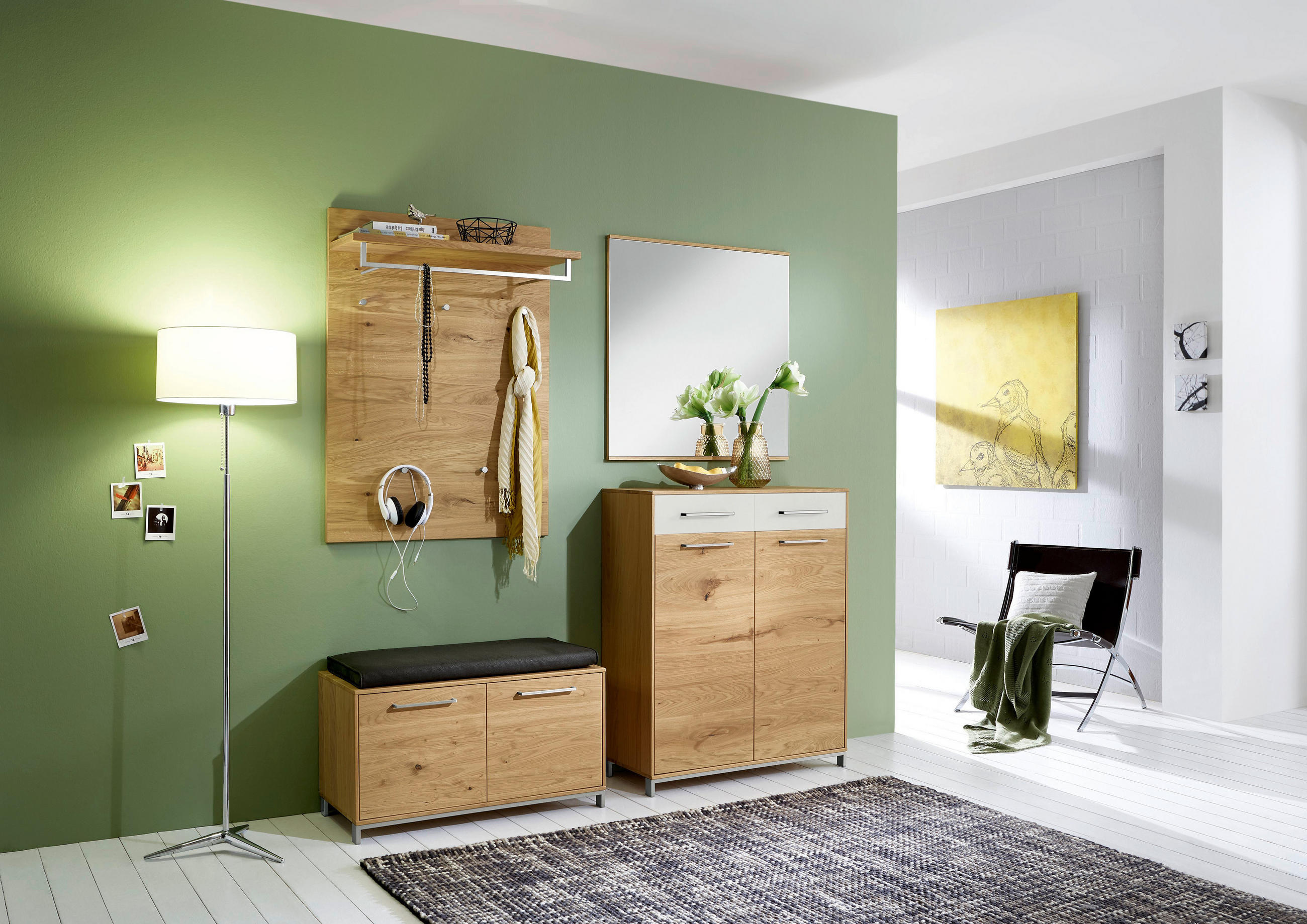 GARDEROBE Weiß, Eichefarben - Eichefarben/Weiß, Design, Glas/Holz (180/195/40cm)