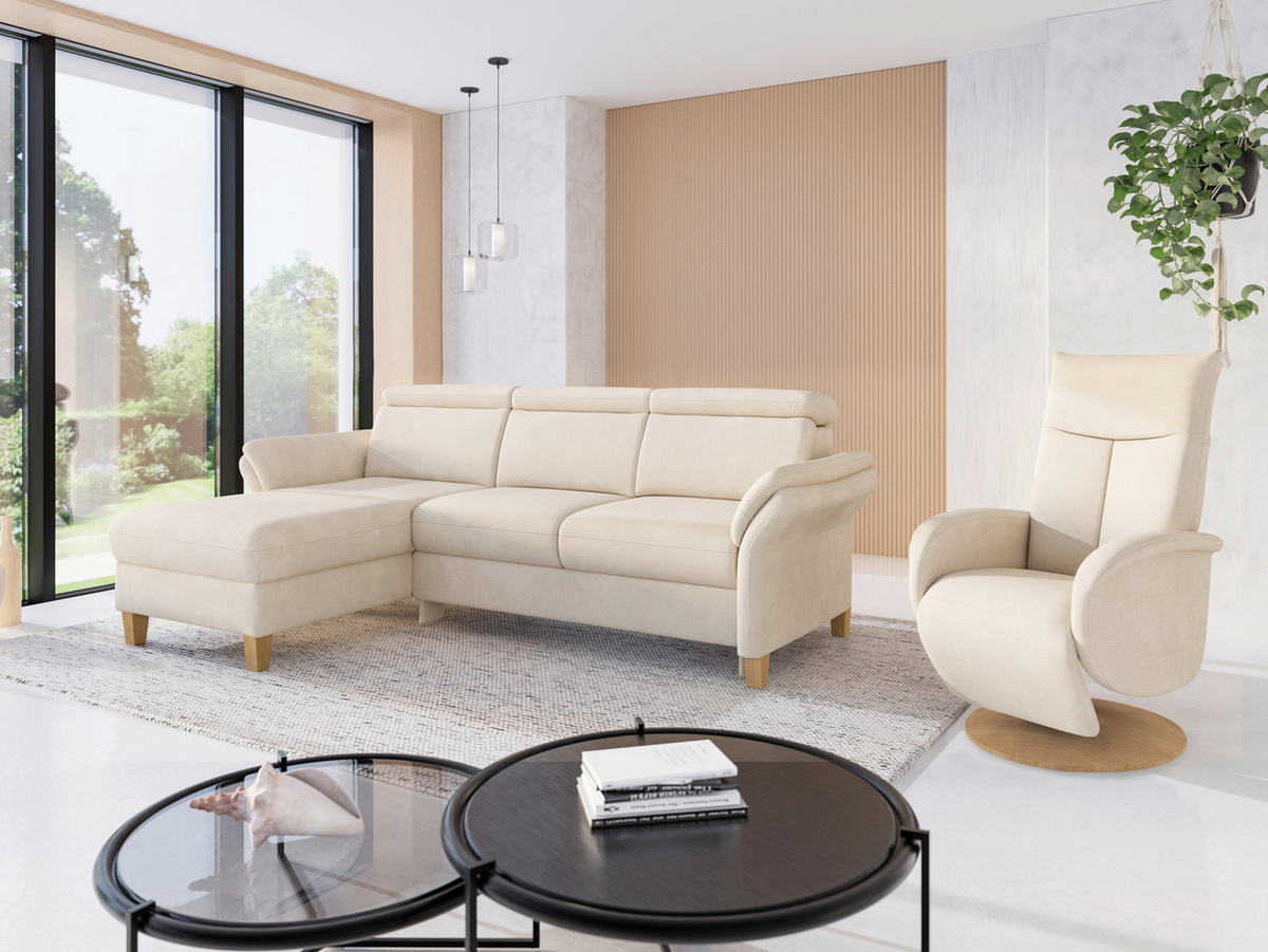 ECKSOFA GLENDALE E Sandfarben Chenille  - Sandfarben/Eichefarben, KONVENTIONELL, Holz/Textil (166/253cm) - Sit & More