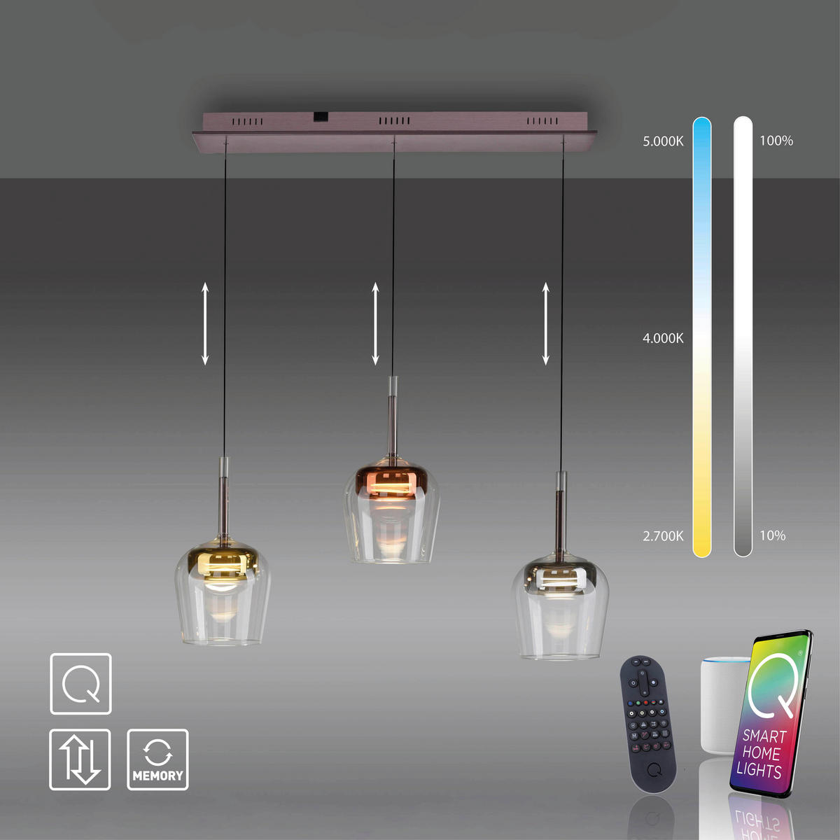 LED-HÄNGELEUCHTE 93/21/200 cm    - Silberfarben/Goldfarben, Design, Kunststoff/Metall (93/21/200cm)