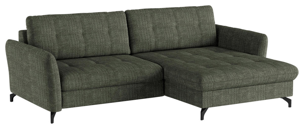 ECKSOFA in Flachgewebe, Leinenoptik Grün  - Schwarz/Grün, Design, Textil/Metall (242/170cm) - Xora