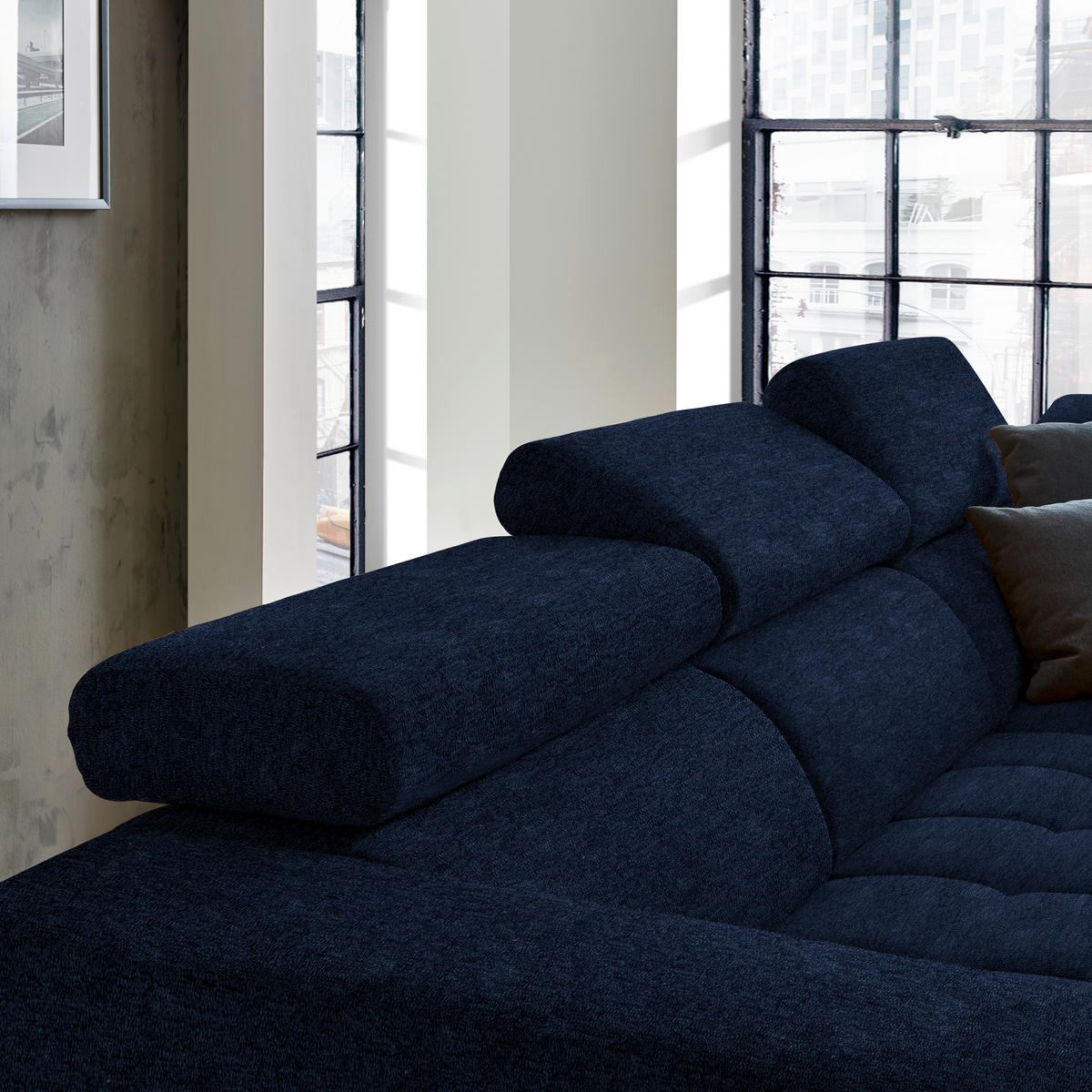 ECKSOFA  in Mikrofaser Dunkelblau  301/207 cm  - Schwarz/Dunkelblau, Design, Textil/Metall (301/207cm) - Xora