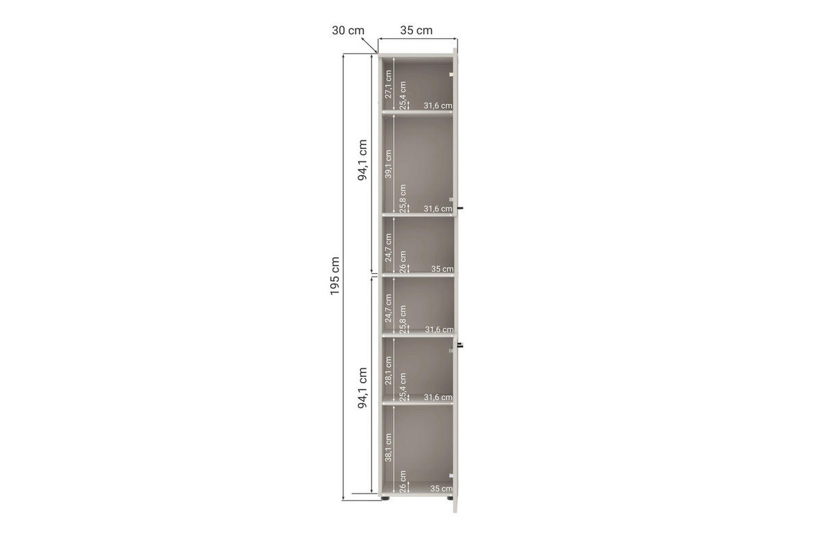 Dulap Înalt 35/195/30 cm  - cașmir/negru, Trend, metal/material pe bază de lemn (35/195/30cm) - Respekta