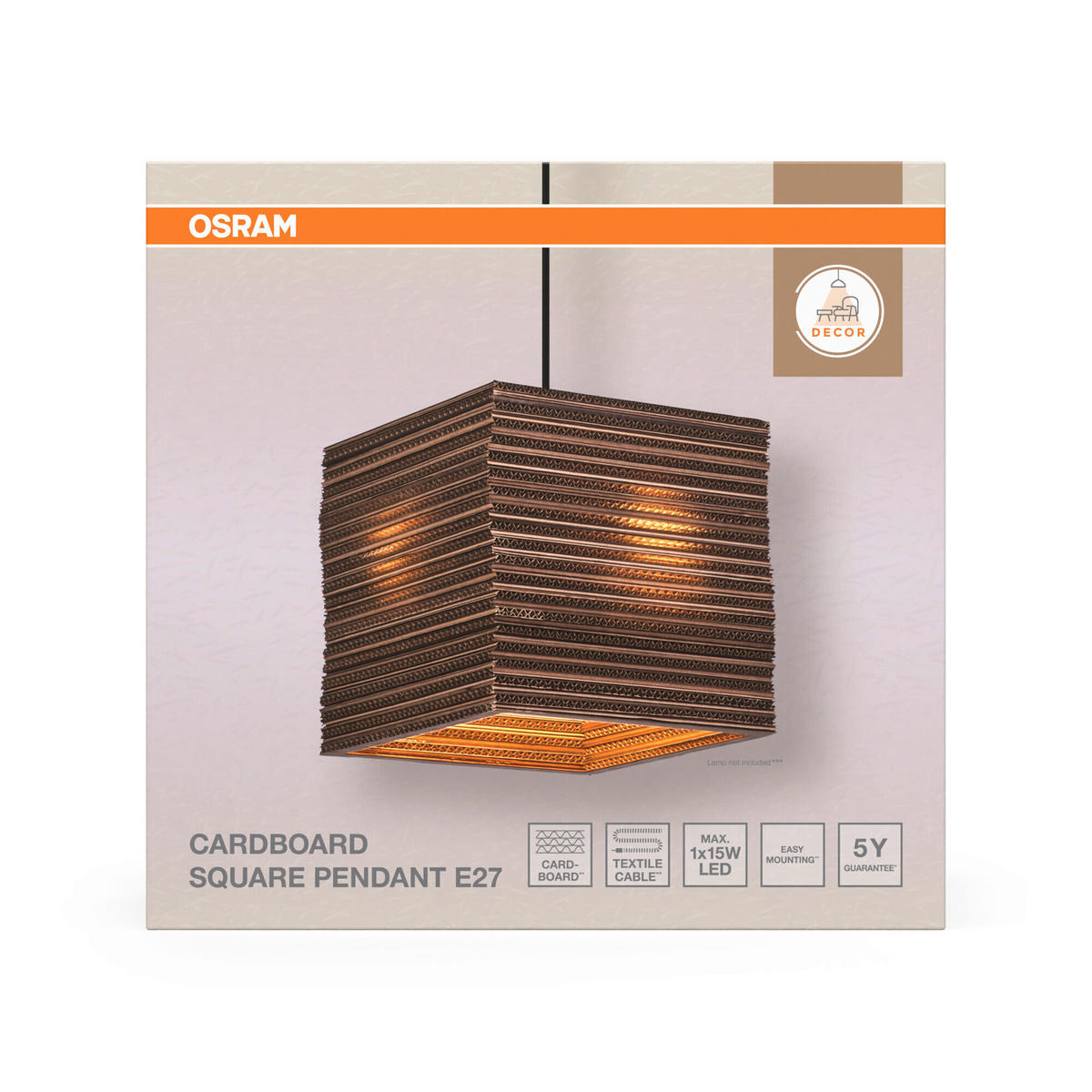 HÄNGELEUCHTE 25/25/130 cm  - Braun, Natur, Karton/Metall (25/25/130cm) - Osram