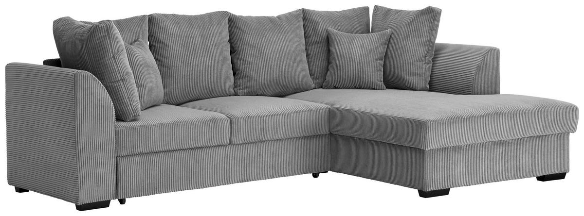 ECKSOFA in Cord Hellgrau  - Hellgrau/Schwarz, Design, Kunststoff/Textil (259/174cm) - Cantus