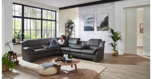 ECKSOFA Grau Echtleder - Chromfarben/Grau, KONVENTIONELL, Leder/Kunststoff (260/324cm) - Cantus