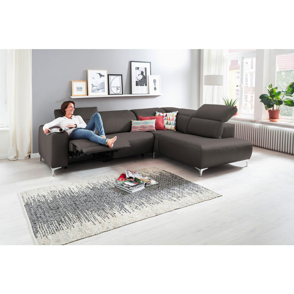 Thumbnail - Pure Home Lifestyle Ecksofa, Grau, Leder, Echtleder, Rindleder, Uni, 4-Sitzer, Ottomane rechts, L-Form, 290x223 cm, Blau...