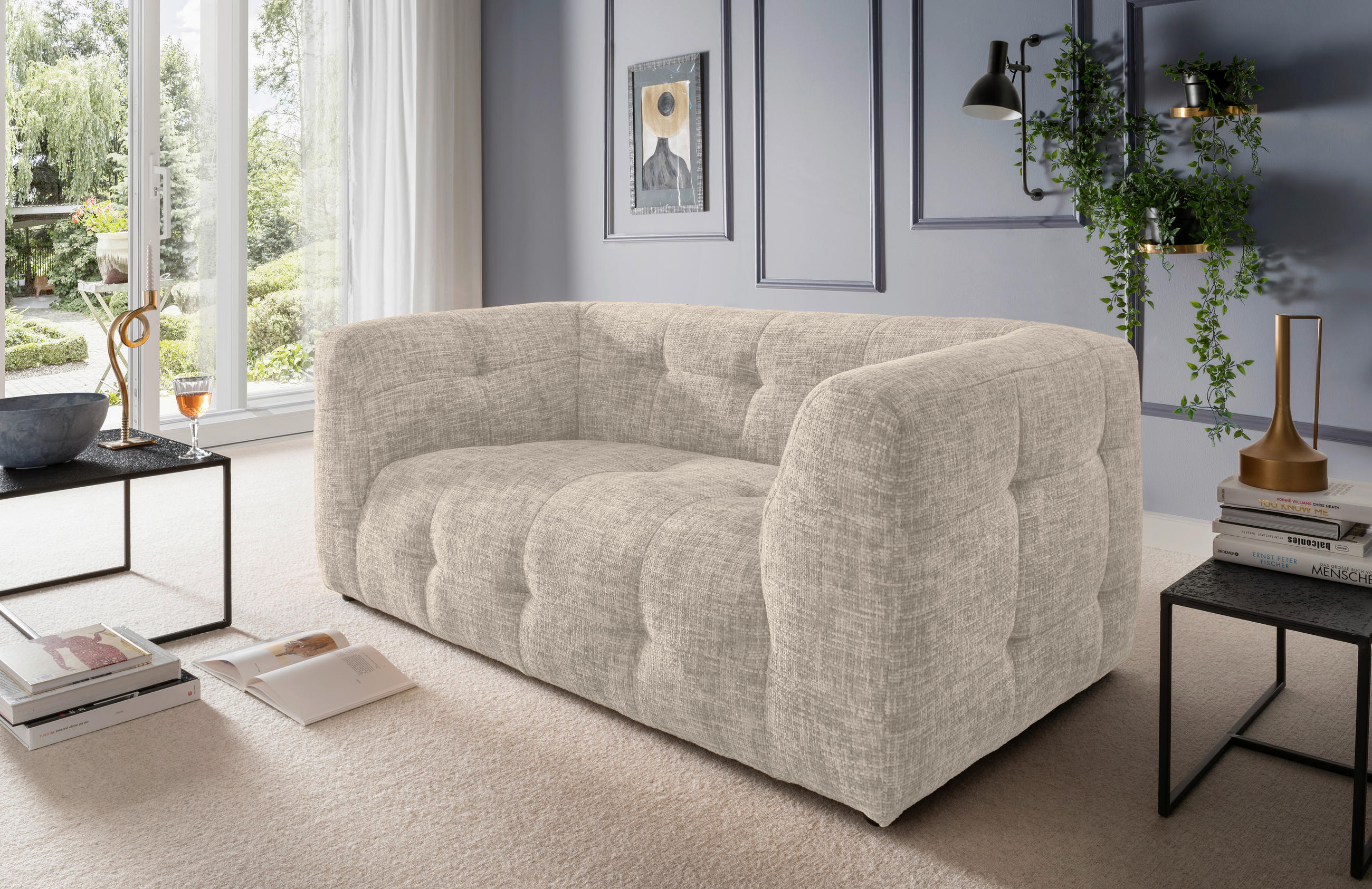 2-SITZER-SOFA Struktur Creme  - Creme/Schwarz, Design, Kunststoff/Textil (184/72/95cm) - Livetastic