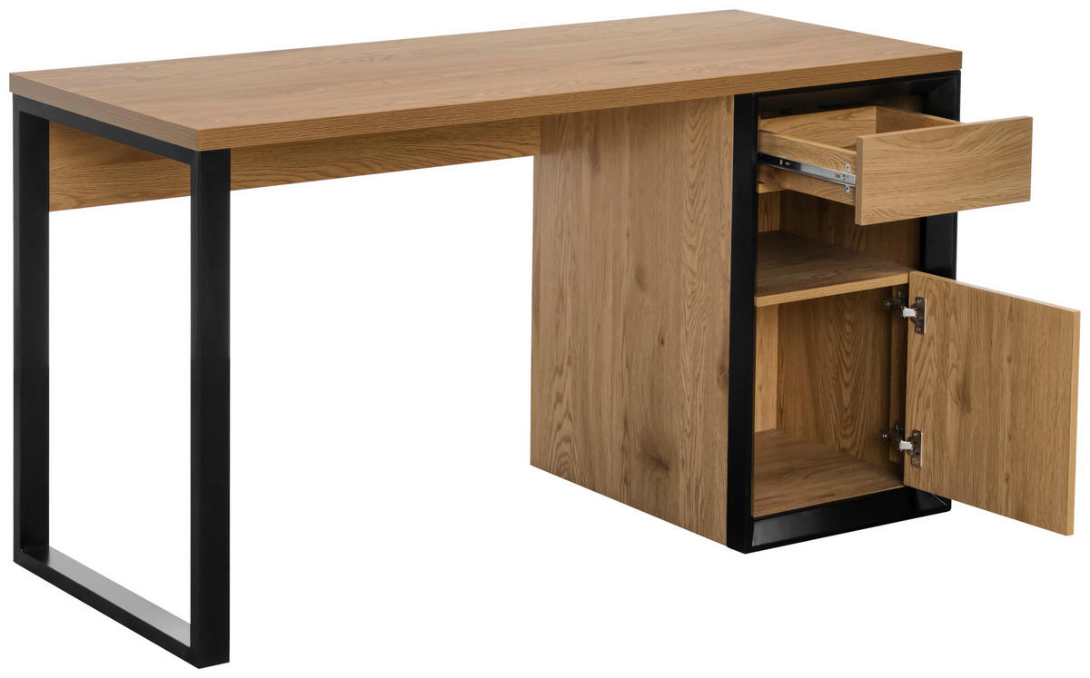 ÍRÓASZTAL  - tölgyfa színű/fekete, Modern, faalapú anyag/fém (140/59/76cm) - Livetastic