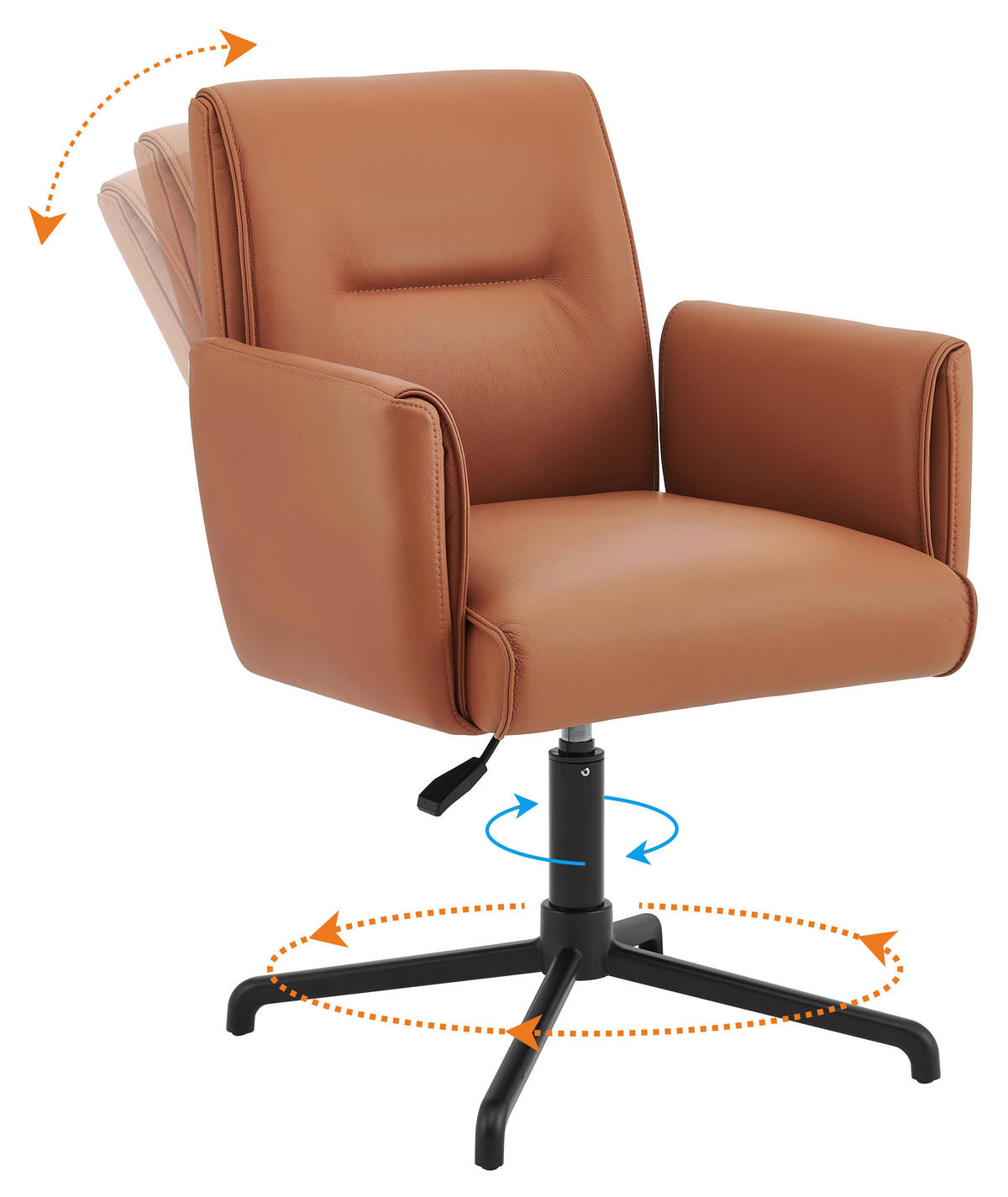 ARMLEHNSTUHL  in Aluminium Echtleder pigmentiert  - Cognac/Schwarz, MODERN, Leder/Metall (61/86-93/66cm) - Novel