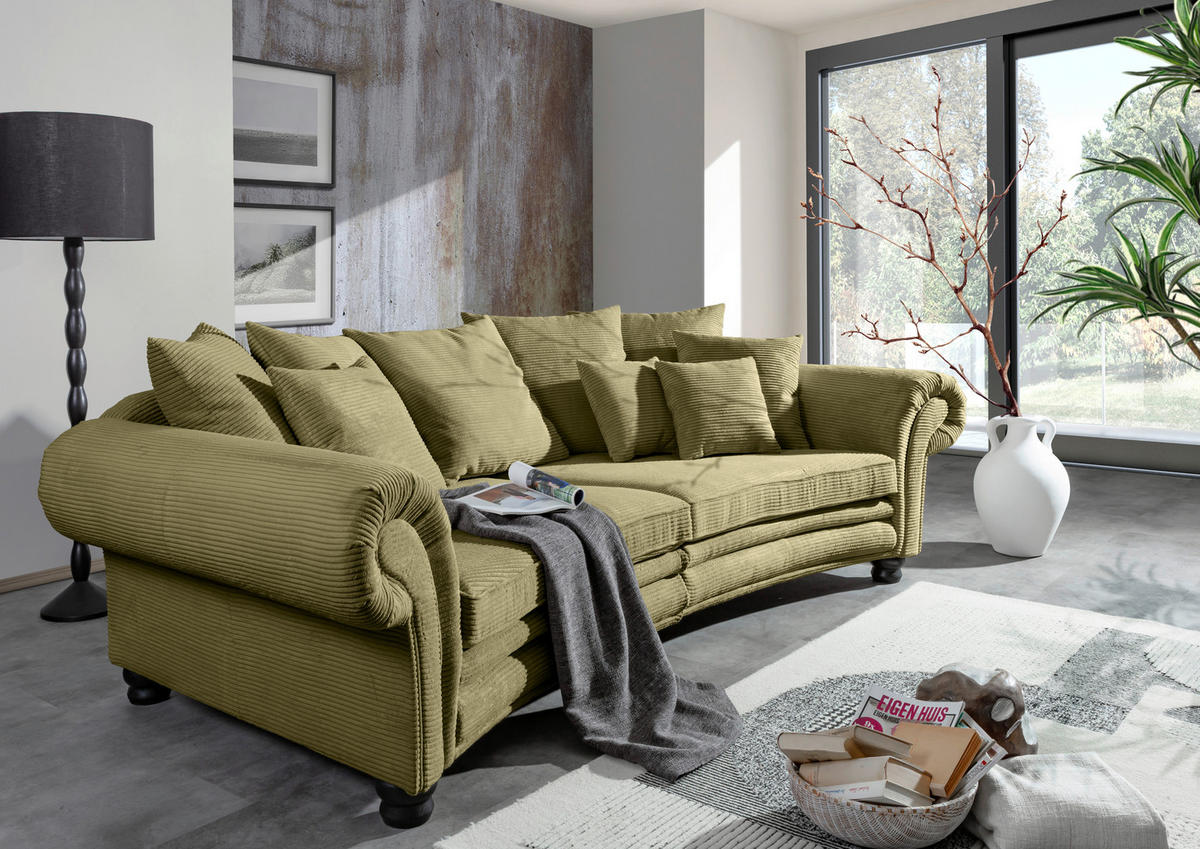MEGASOFA Cord Hellgrün  - Schwarz/Hellgrün, ROMANTIK / LANDHAUS, Holz/Textil (276/81/140cm) - Landscape