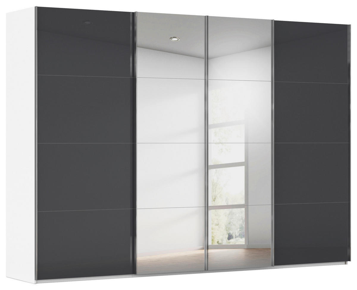 SCHWEBETÜRENSCHRANK 316/223/68 cm 4-türig Schwarz, Weiß  - Chromfarben/Schwarz, Design, Glas/Holzwerkstoff (316/223/68cm) - Novel