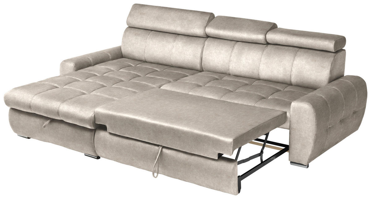 ECKSOFA in Velours Hellbraun  - Chromfarben/Hellbraun, Design, Kunststoff/Textil (173/276cm) - Stylife
