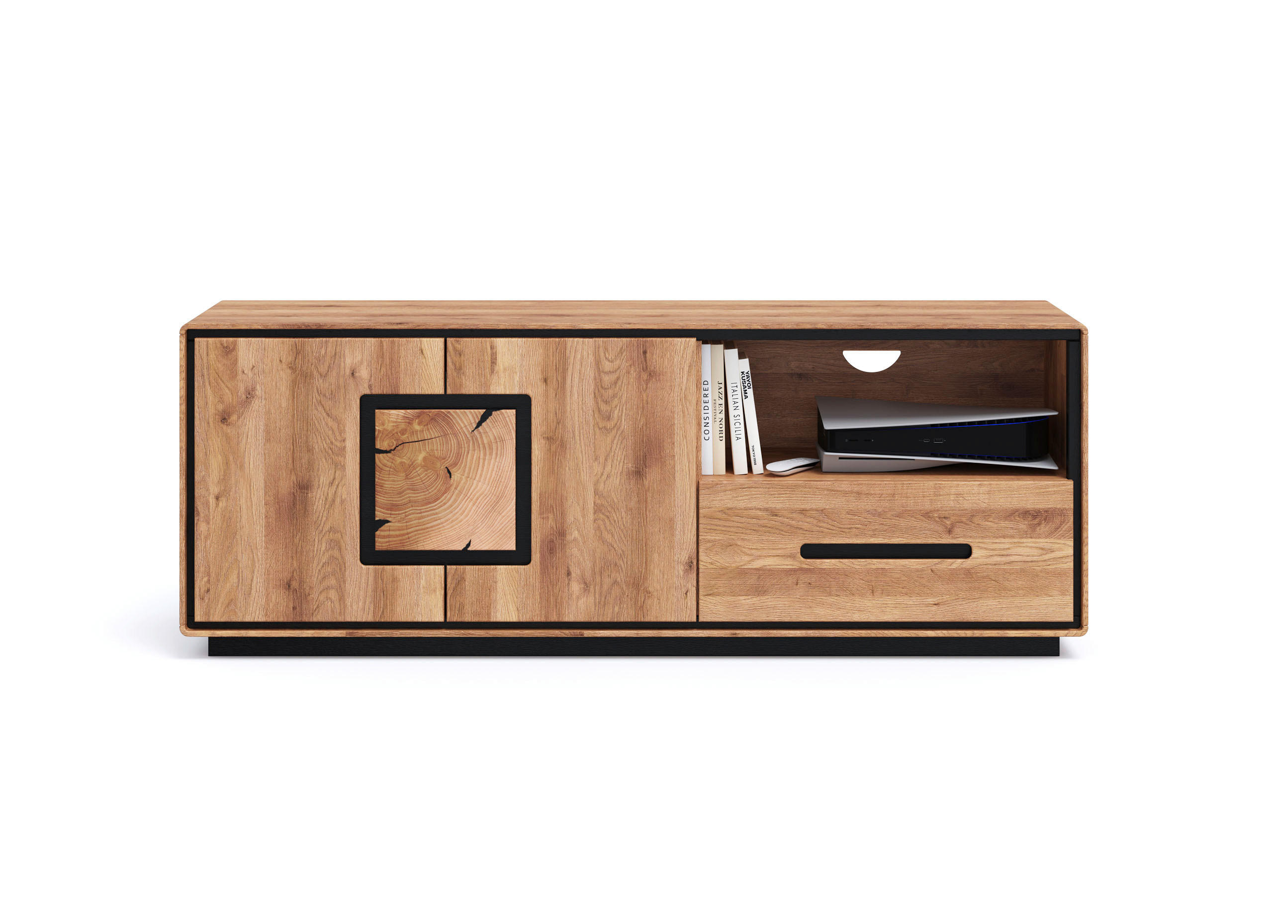 Livetastic Tv-Element Schwarz, Wildeiche 146x54x40 cm