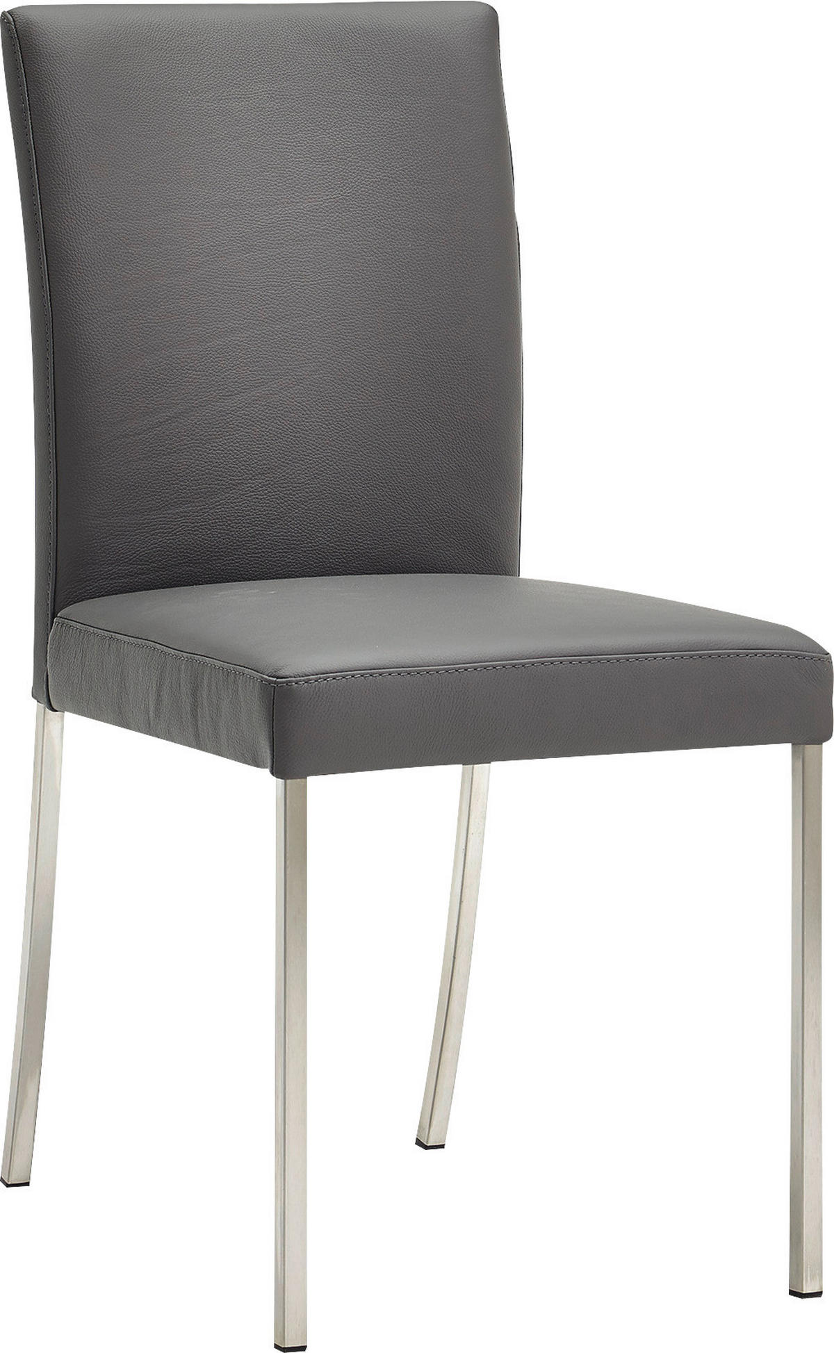 STUHL  in Edelstahl Echtleder pigmentiert Metall, Leder  - Edelstahlfarben/Grau, Design, Leder/Metall (47/94/63cm) - Moderano