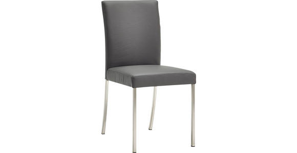 STUHL Echtleder Grau, Edelstahlfarben  - Edelstahlfarben/Grau, Design, Leder/Metall (47/94/63cm) - Moderano