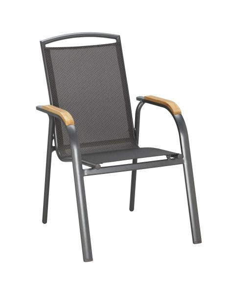 STAPELSESSEL Teakholz Aluminium Anthrazit, Schwarz  - Anthrazit/Schwarz, Basics, Holz/Textil (58/91/70cm) - Ambia Garden