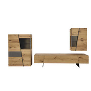 WOHNWAND in Eichefarben, Grau - Eichefarben/Grau, Natur, Glas/Holz (337/162/55cm) - Voglauer