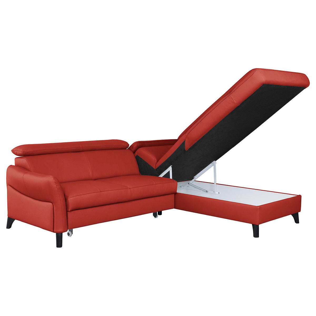 ECKSOFA Lederlook Echtleder Rot  - Rot/Schwarz, Design, Leder/Holz (244/199cm) - Livetastic