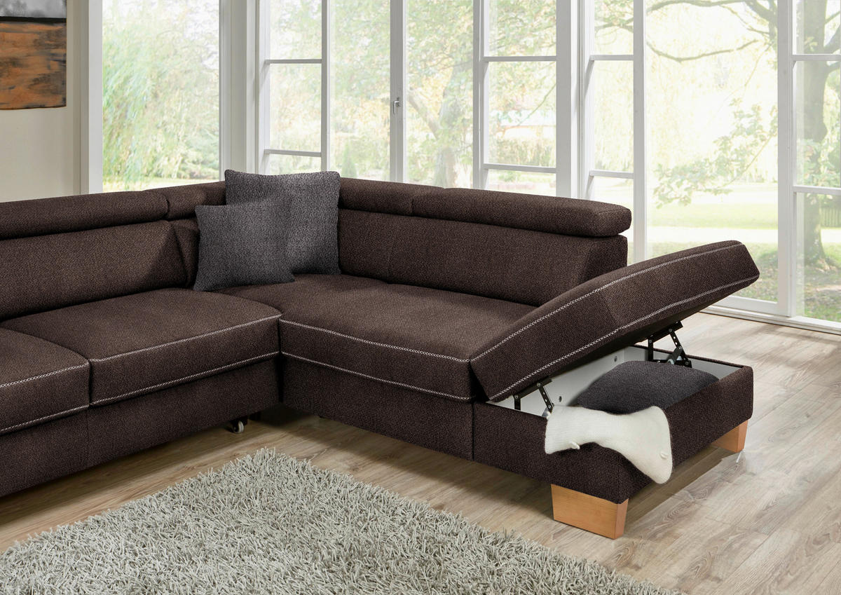 ECKSOFA in Mikrofaser Dunkelbraun  - Eichefarben/Dunkelbraun, Natur, Holz/Textil (226/273cm) - Beldomo System