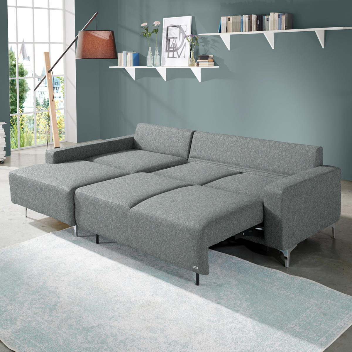 ECKSOFA  in Mikrovelours Grün  160/248 cm  - Alufarben/Grün, Design, Textil/Metall (160/248cm) - Sedda