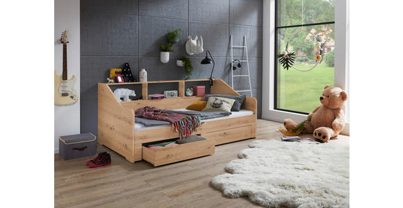 AUSZIEHBETT 90-180/200 cm  in Dunkelgrau, Eiche Artisan  - Dunkelgrau/Buchefarben, KONVENTIONELL, Holzwerkstoff (90-180/200cm) - Carryhome