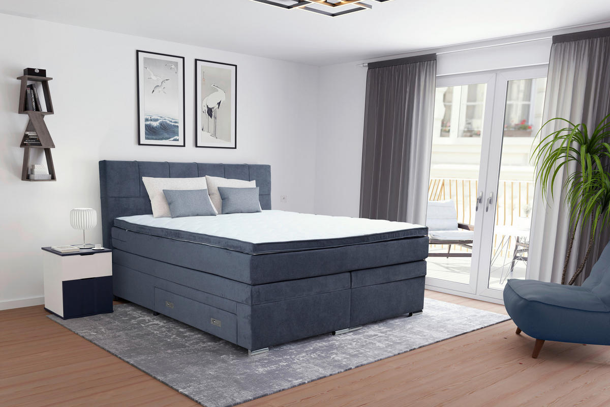 BOXSPRINGBETT 180/200 cm  in Dunkelgrau  - Chromfarben/Dunkelgrau, Design, Holz/Holzwerkstoff (180/200cm) - Boxxx