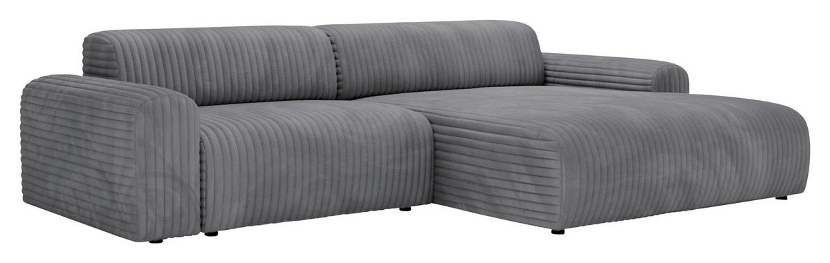 ECKSOFA in Cord Dunkelgrau  - Dunkelgrau/Schwarz, Design, Kunststoff/Textil (292/178cm) - Livetastic