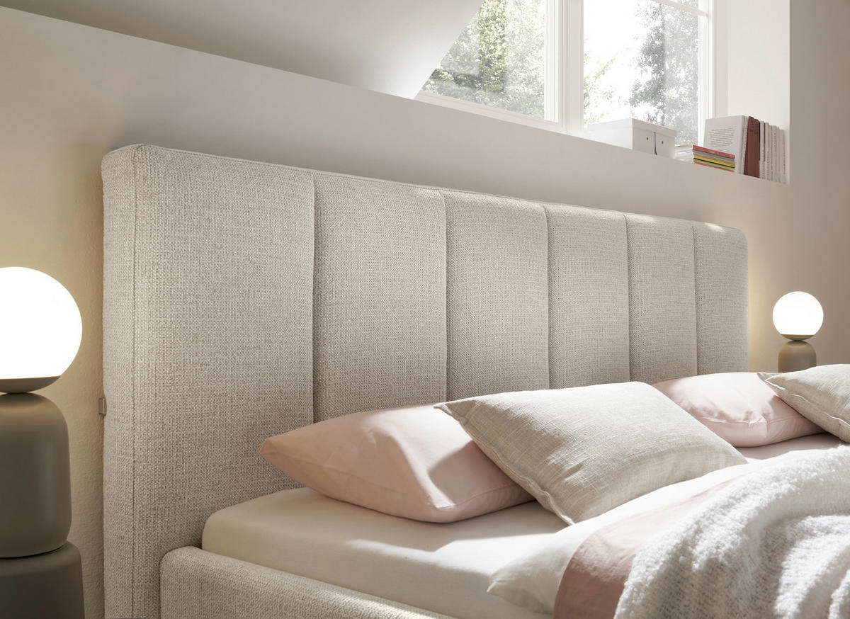 POLSTERBETT 180/200 cm,  in Beige, Beleuchtung, Bettkasten, Lattenroste,  - Eichefarben/Beige, KONVENTIONELL, Holz/Holzwerkstoff (180/200cm) - SetOne by Musterring
