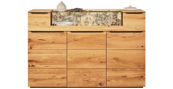 HIGHBOARD Eichefarben  180/119,3/39,5 cm  - Eichefarben/Schwarz, Natur, Glas/Holz (180/119,3/39,5cm) - Valnatura