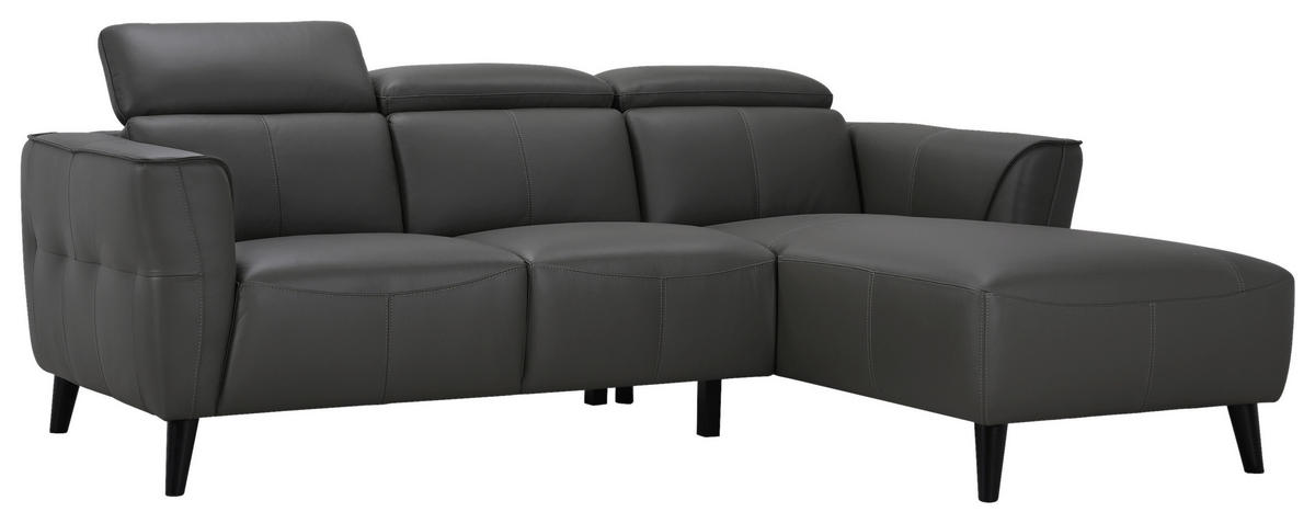 KOTNA SEDEŽNA GARNITURA, pravo usnje siva  - siva/črna, Konvencionalno, usnje (223/173cm) - MID.YOU