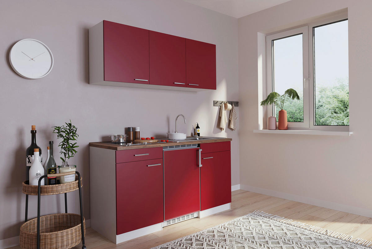 MINIKÜCHE 150 cm   in Rot  - Edelstahlfarben/Rot, Basics, Holzwerkstoff/Kunststoff (150cm) - Respekta
