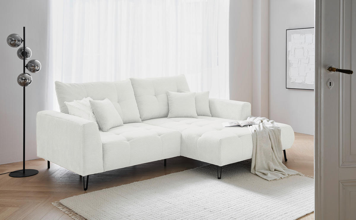 ECKSOFA in Cord Weiss  - Weiss/Schwarz, Konventionell, Textil/Metall (250/185cm) - Carryhome
