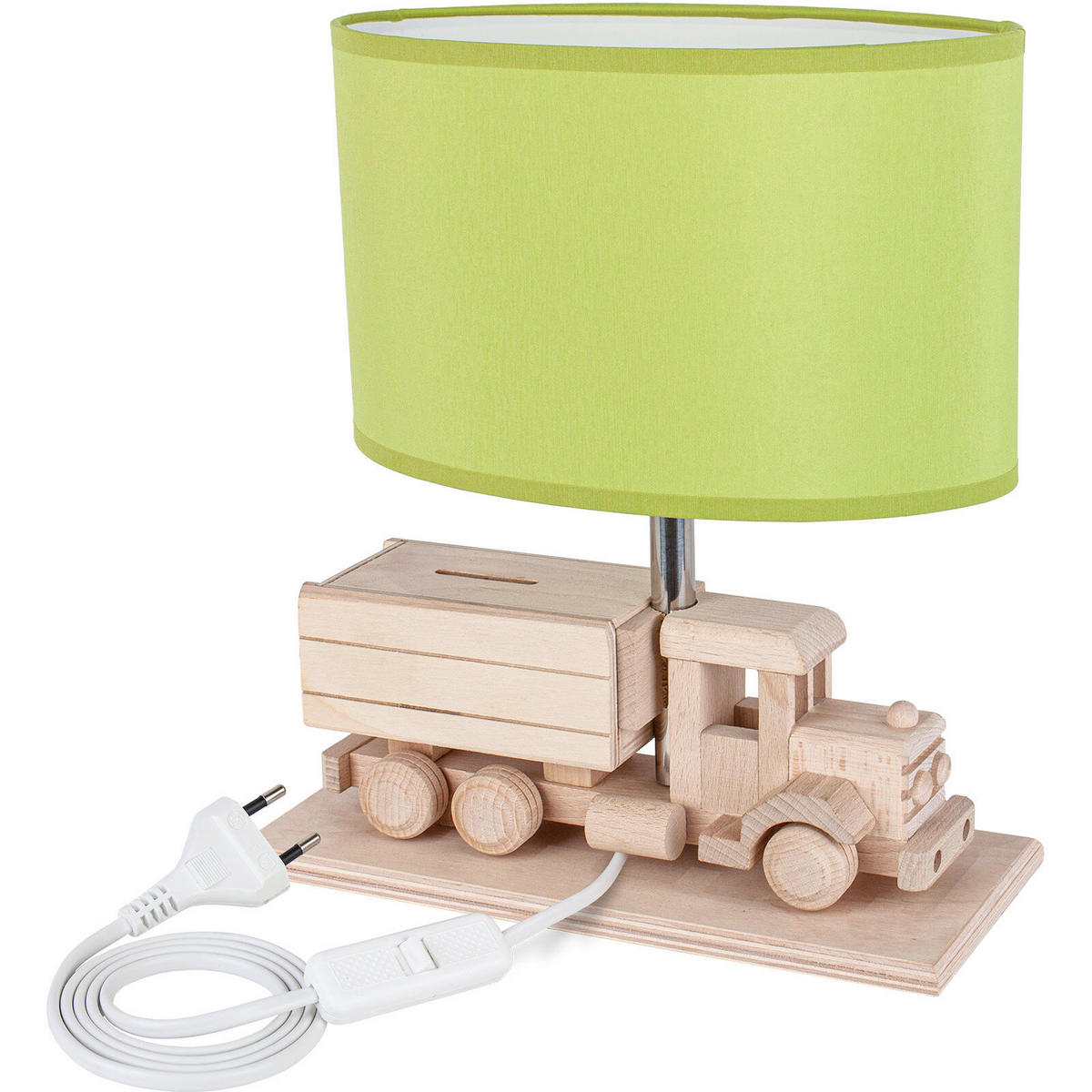 KINDERTISCHLEUCHTE Lkw mit Spardose 32/14/27 cm  - Naturfarben/Grün, Natur, Holz/Holzwerkstoff (32/14/27cm)
