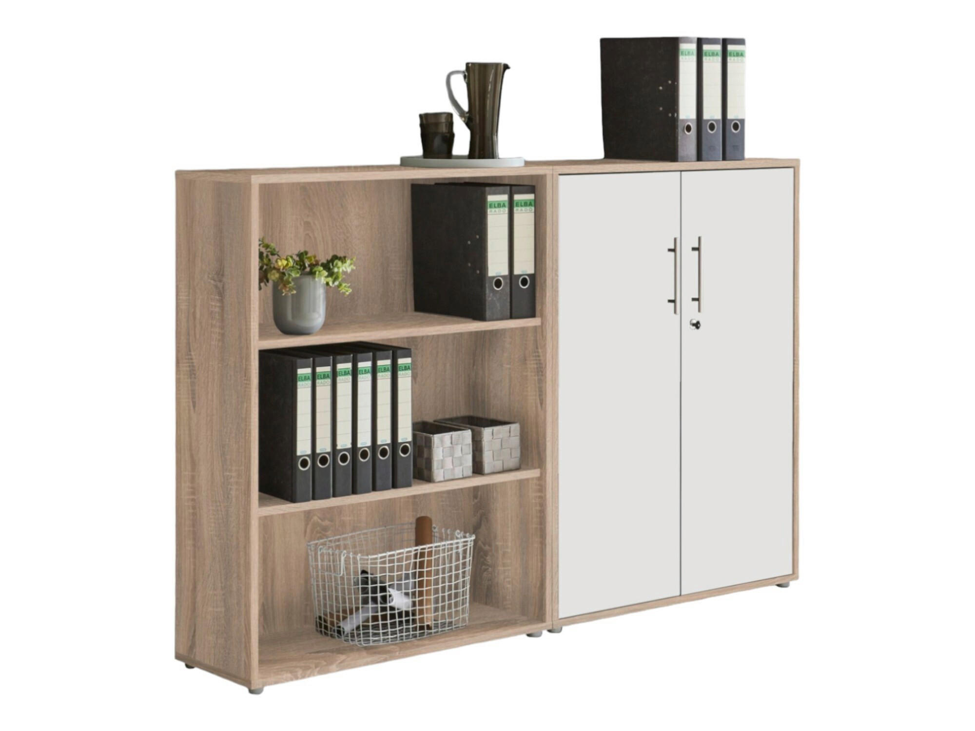 Mid.you Aktenschrank Office Edition - SW Set 1 niedrig Weiß, Sonoma Eiche 168.8x113.6x33 cm