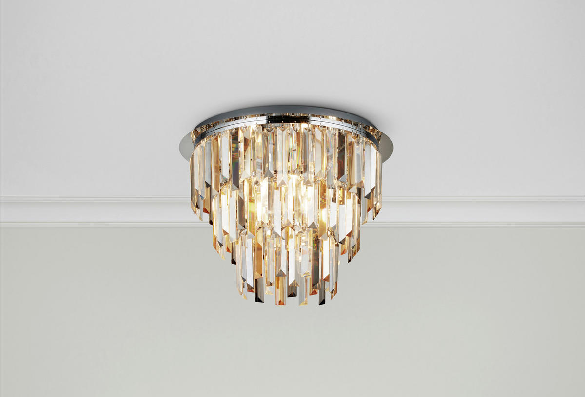 STROPNÍ SVÍTIDLO, 45/34 cm  - barvy chromu/šampaňská, Design, kov/sklo (45/34cm)