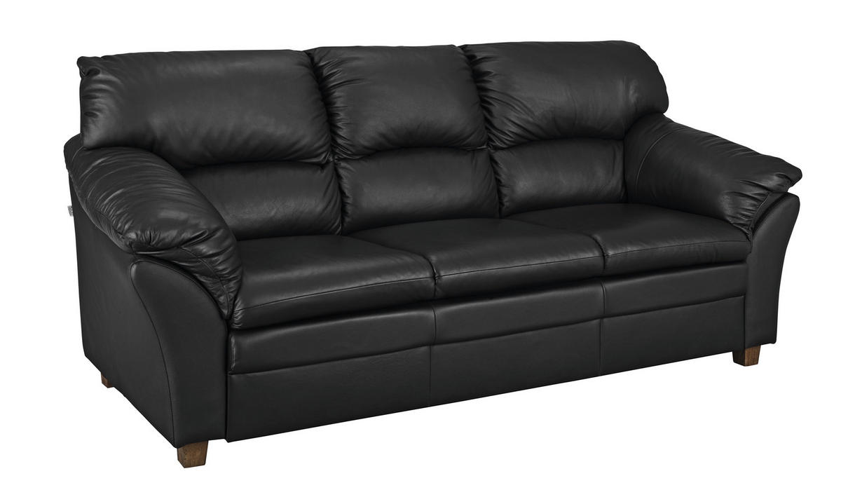 SITZGARNITUR Schwarz Echtleder  - Eichefarben/Schwarz, MODERN, Leder/Holz - Livetastic