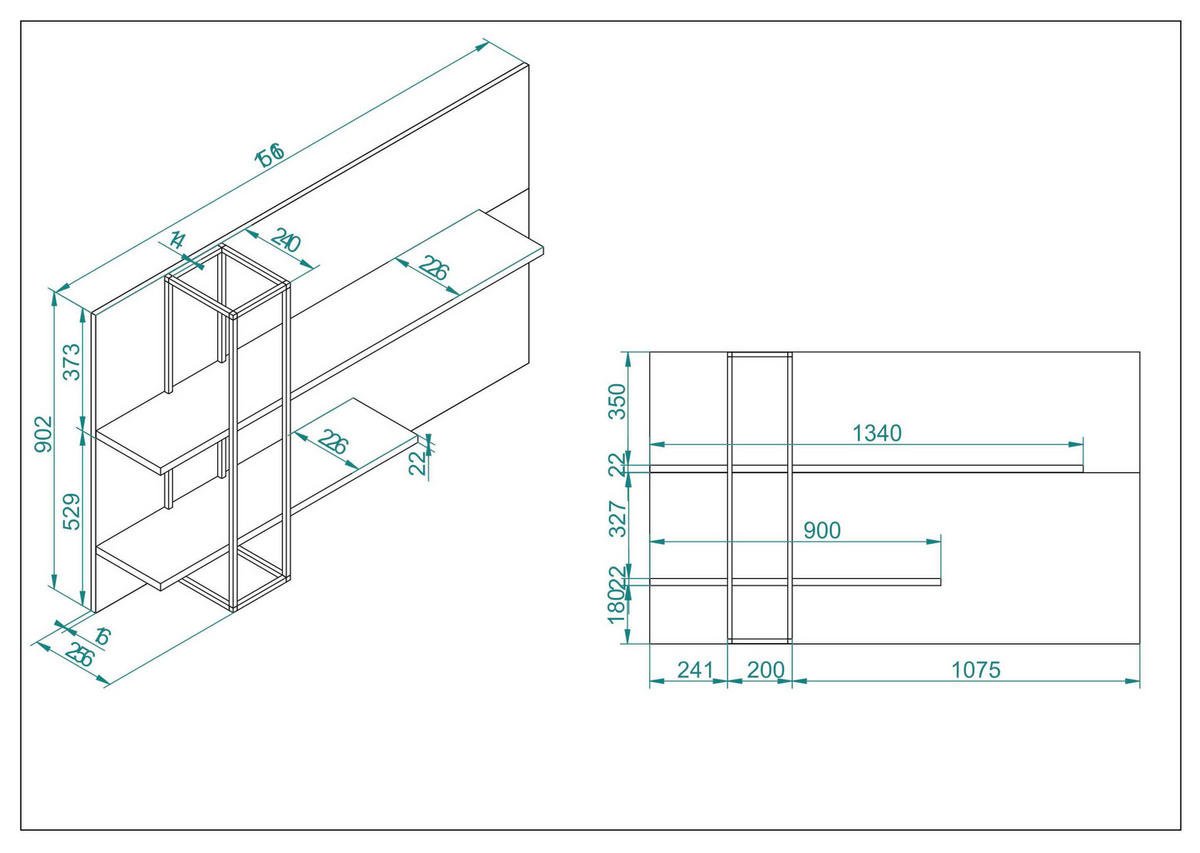 WANDREGAL  - Eichefarben/Anthrazit, Design, Holzwerkstoff (152/90/26cm) - MID.YOU