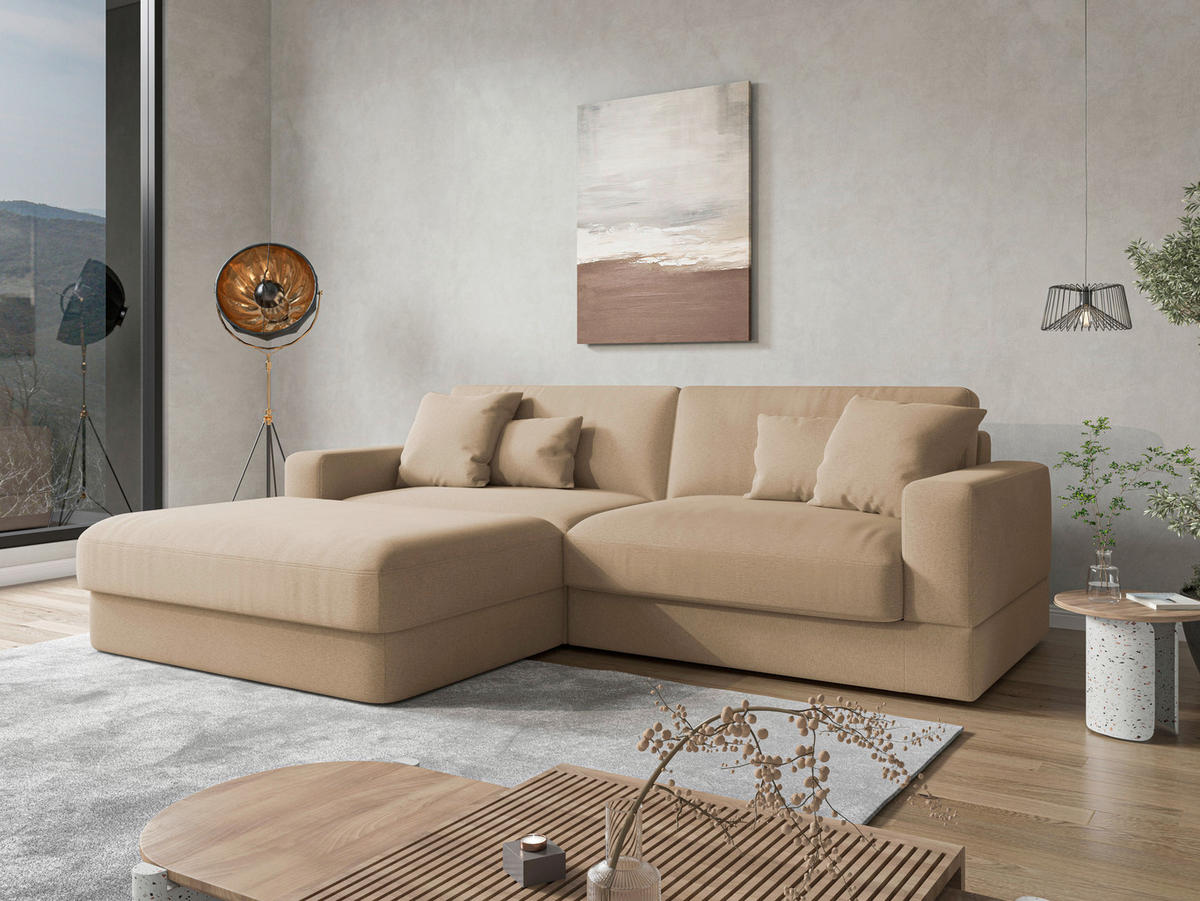 ECKSOFA FABIO E in Mikrofaser Sandfarben  196/264 cm  - Sandfarben/Schwarz, MODERN, Kunststoff/Textil (196/264cm) - Sit & More