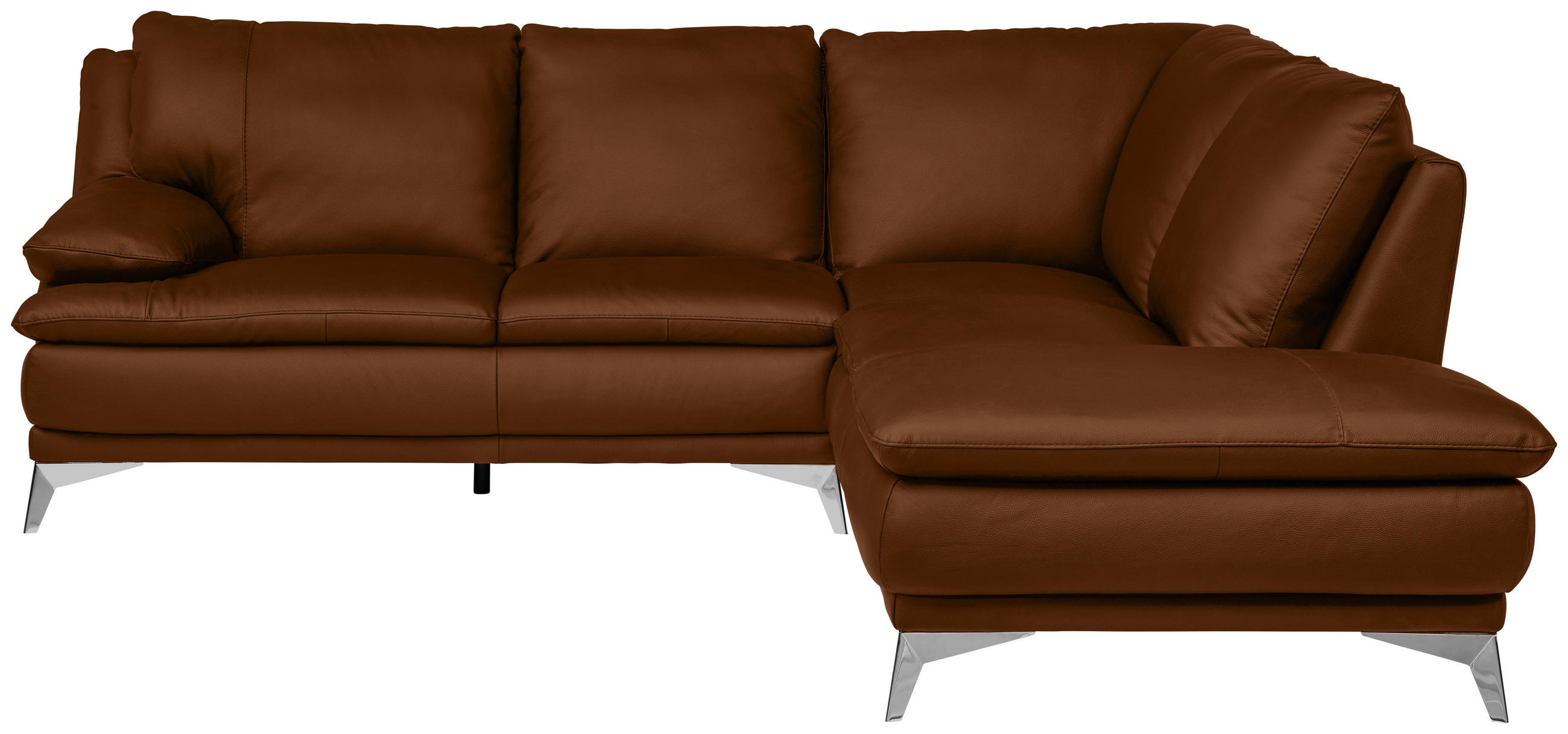 ECKSOFA Cognac Echtleder  - Chromfarben/Cognac, Design, Leder/Metall (242/224cm) - Novel