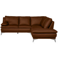 ECKSOFA Cognac Echtleder  - Chromfarben/Cognac, Design, Leder/Metall (242/224cm) - Novel