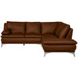 ECKSOFA Cognac Echtleder  - Chromfarben/Cognac, Design, Leder/Metall (242/224cm) - Novel
