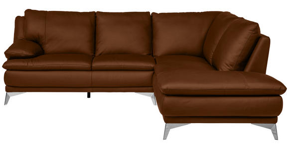 ECKSOFA Cognac Echtleder  - Chromfarben/Cognac, Design, Leder/Metall (242/224cm) - Novel