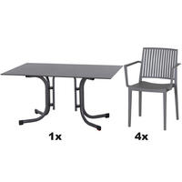 GARTENGARNITUR 5-teilig Stahl  - Anthrazit/Grau, Basics, Kunststoff/Metall (90/80/450cm) - Siena Garden