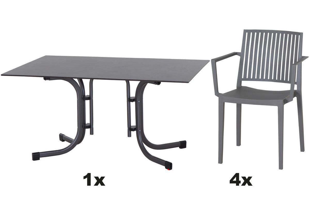 GARTENGARNITUR 5-teilig Stahl  - Anthrazit/Grau, Basics, Kunststoff/Metall (90/80/450cm) - Siena Garden