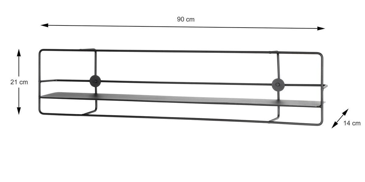 NÁSTĚNNÝ REGÁL, 90/22/14 cm - černá, Design, kov (90/22/14cm)